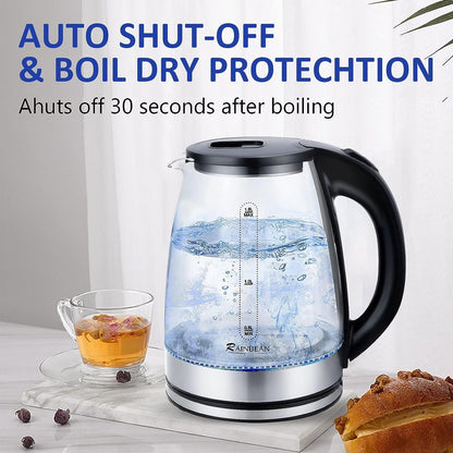 ✅ 1.8L Electric Glass Tea Kettle – Fast Boiling Water Boiler with LED Light