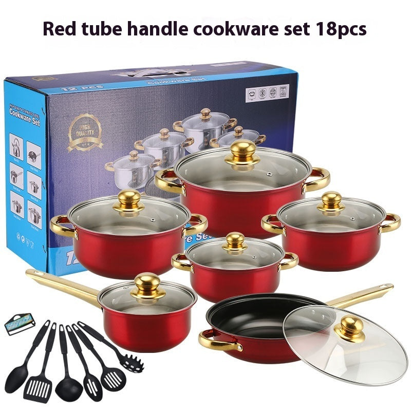✅ Stainless-Steel Cookware Set with Gold Handles – Non-Stick Pot & Pan Set