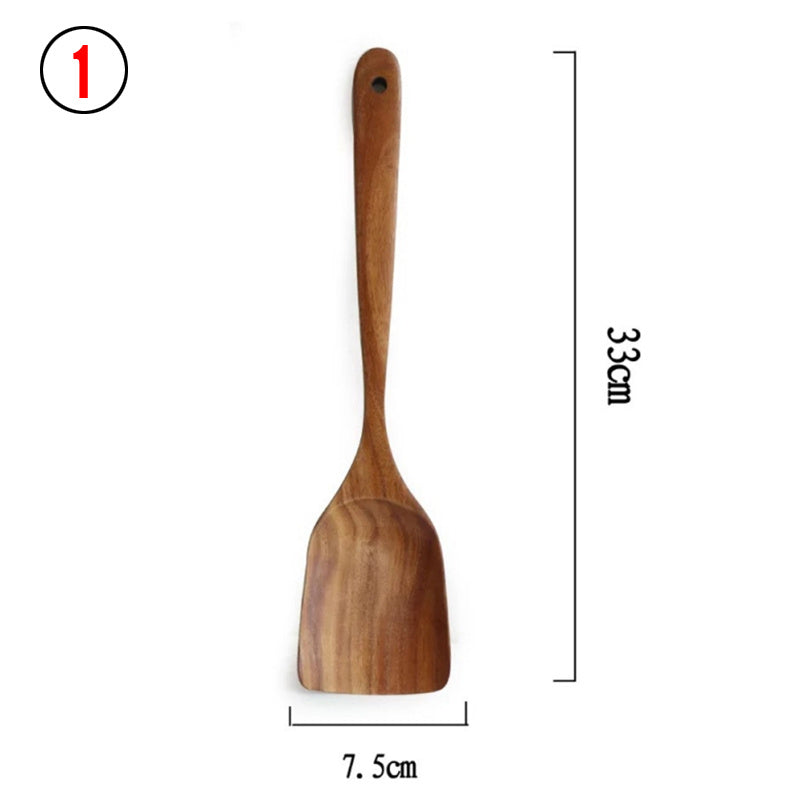 ✅ Teak Wood Utensil Set – Spoon, Ladle, Turner & Rice Strainer