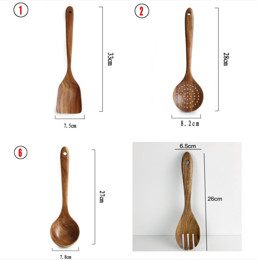 ✅ Teak Wood Utensil Set – Spoon, Ladle, Turner & Rice Strainer