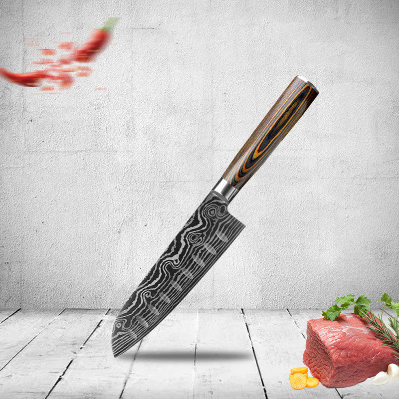 ✅ Laser-Pattern Chef Knife – Stainless-Steel Fruit & Slicing Knife
