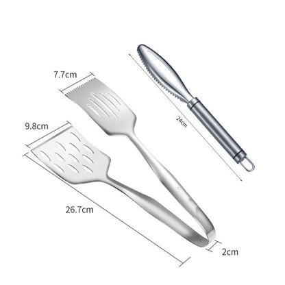 ✅ Stainless-Steel Grill Tongs & Spatula – BBQ, Steak & Fish Cooking Tool
