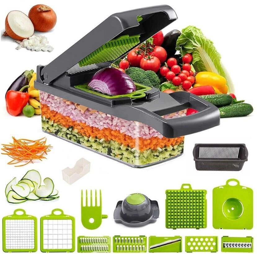 ✅ 15-in-1 Vegetable Chopper & Slicer – Multi-Blade Food Prep Tool