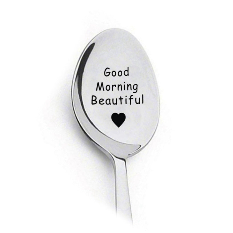 ✅ Stainless-Steel Good Morning Spoons – Long-Handle Engraved Tableware Set