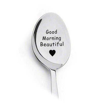 ✅ Stainless-Steel Good Morning Spoons – Long-Handle Engraved Tableware Set