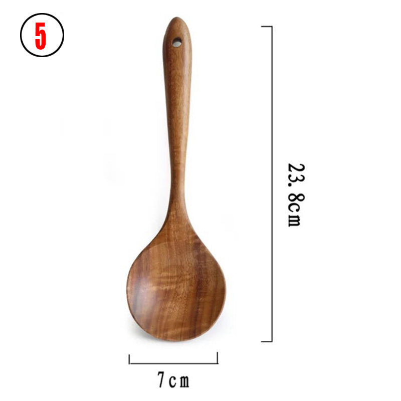 ✅ Teak Wood Utensil Set – Spoon, Ladle, Turner & Rice Strainer