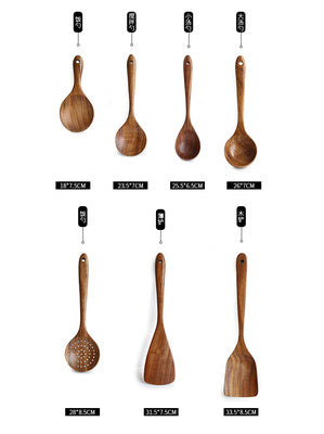 ✅ Teak Wood Utensil Set – Spoon, Ladle, Turner & Rice Strainer