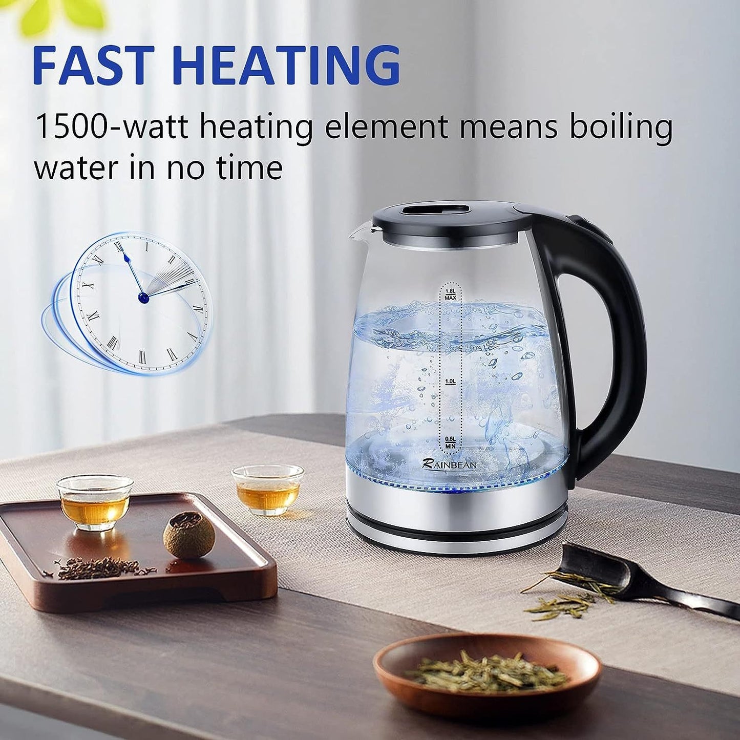 ✅ 1.8L Electric Glass Tea Kettle – Fast Boiling Water Boiler with LED Light