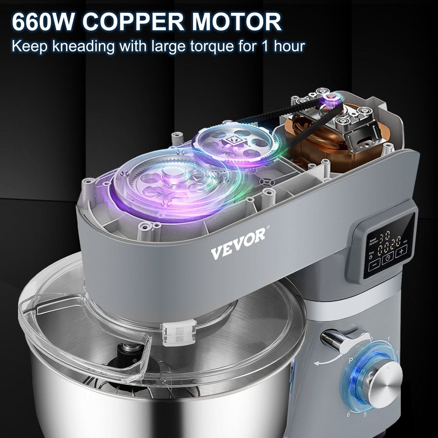 Culinariq Stand mixer - 5.8 QT stainless steel electric food mixer 660W copper motor