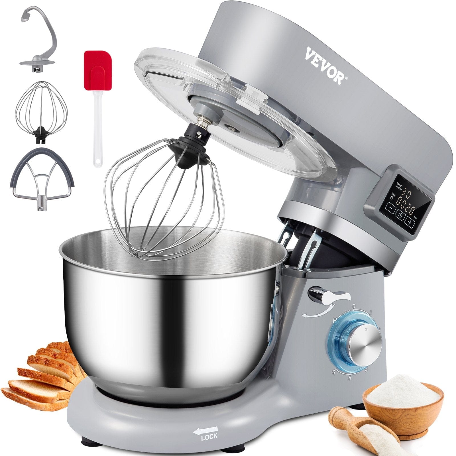 Culinariq Stand mixer - 5.8 QT stainless steel electric food mixer, dough hook, whisk, paddle
