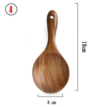 ✅ Teak Wood Utensil Set – Spoon, Ladle, Turner & Rice Strainer