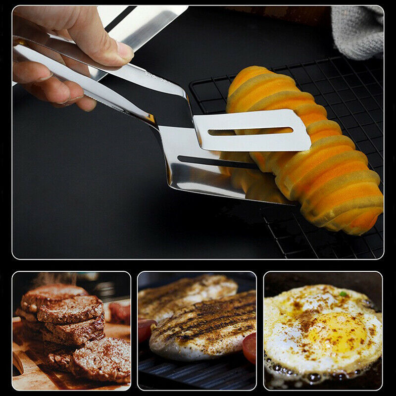 ✅ Stainless-Steel Food Clamp Tongs – Bread, Meat & BBQ Cooking Tool