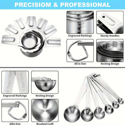 Culinariq measuring cups and spoons set, stainless steel with engraved markings