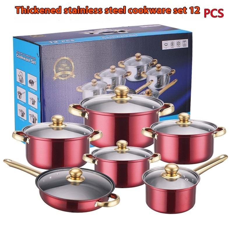✅ Stainless-Steel Cookware Set with Gold Handles – Non-Stick Pot & Pan Set