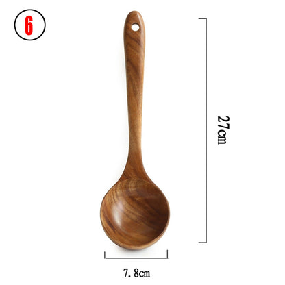 ✅ Teak Wood Utensil Set – Spoon, Ladle, Turner & Rice Strainer