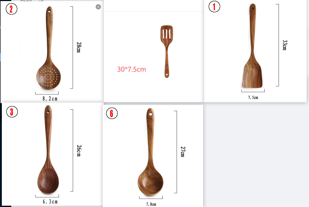 ✅ Teak Wood Utensil Set – Spoon, Ladle, Turner & Rice Strainer