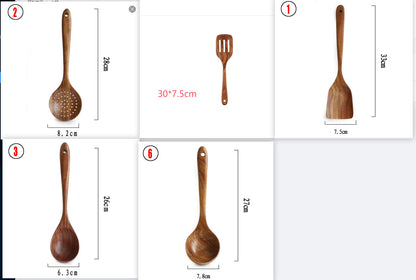 ✅ Teak Wood Utensil Set – Spoon, Ladle, Turner & Rice Strainer