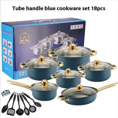 ✅ Stainless-Steel Cookware Set with Gold Handles – Non-Stick Pot & Pan Set