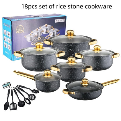 ✅ Stainless-Steel Cookware Set with Gold Handles – Non-Stick Pot & Pan Set