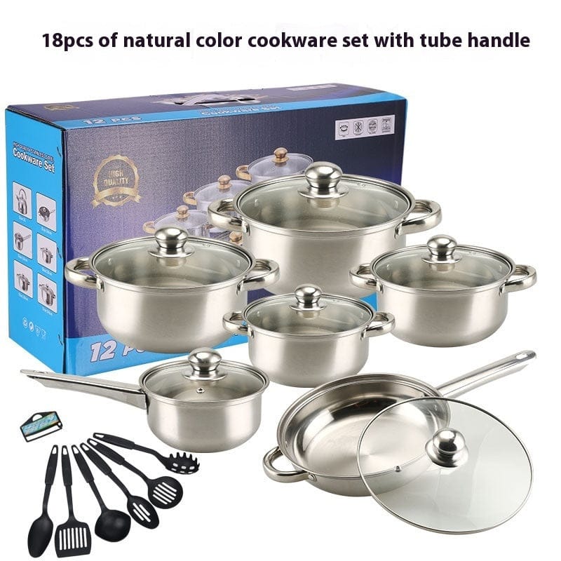 Culinariq Cookware 18PCS Stainless Ear Type A Stainless-Steel Cookware Set with Gold Handles – Non-Stick Pot & Pan Set