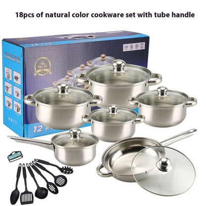 Culinariq Cookware 18PCS Stainless Ear Type A Stainless-Steel Cookware Set with Gold Handles – Non-Stick Pot & Pan Set