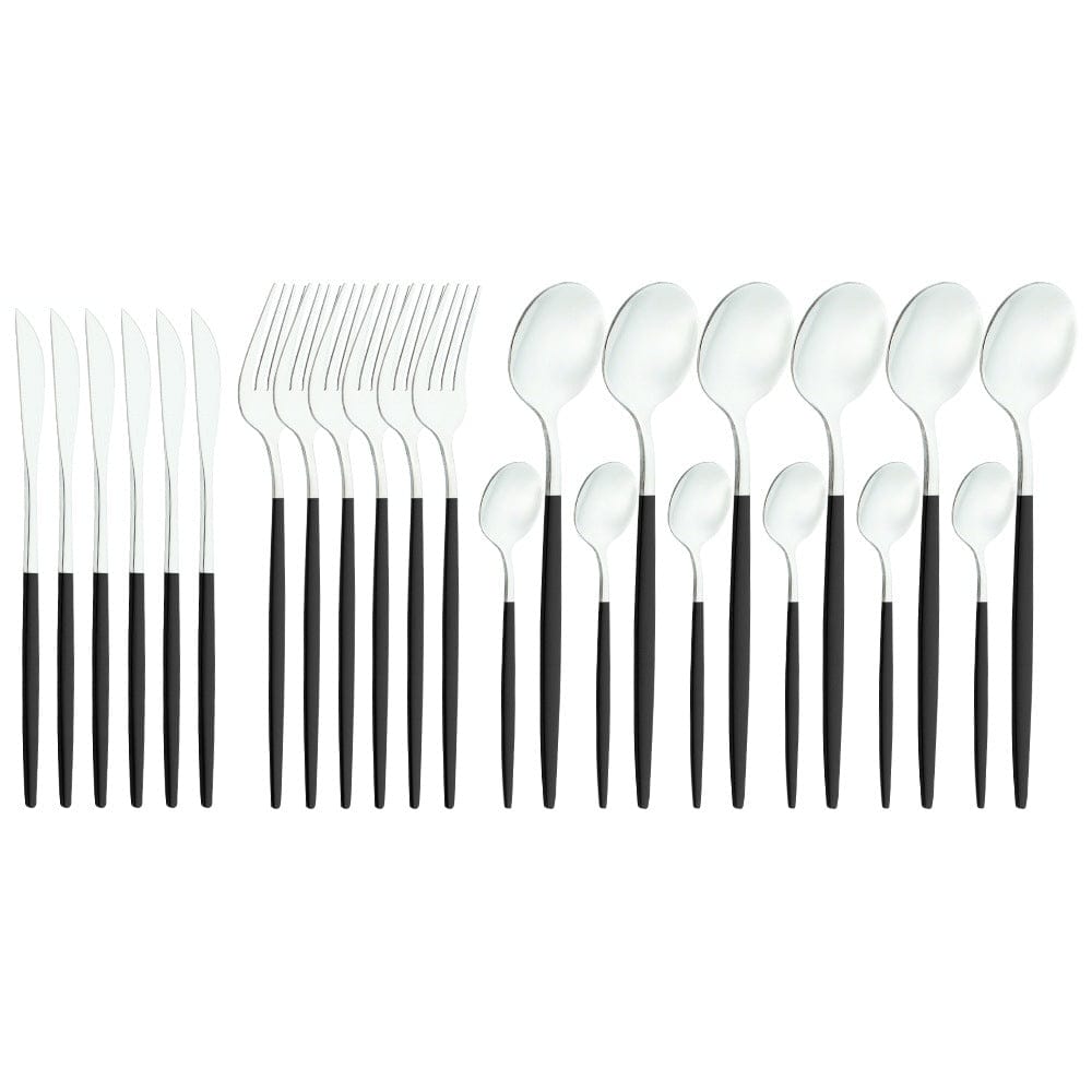 Culinariq Flatware Black and silver Stainless Steel Flatware Set – Knife, Fork & Spoon