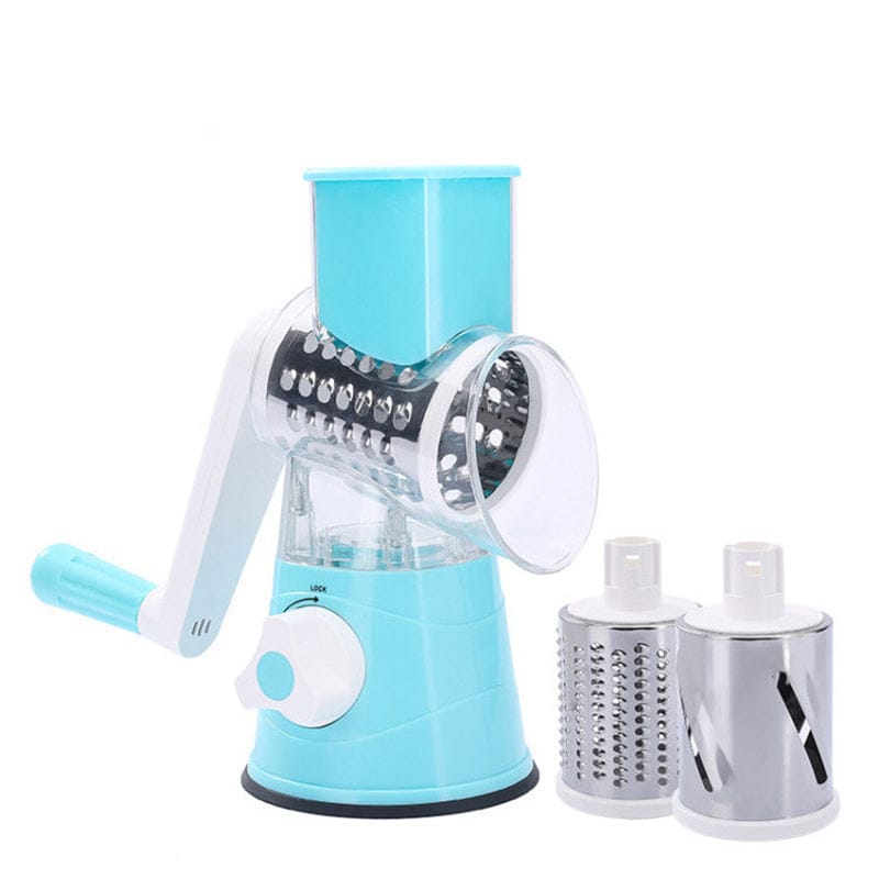 Culinariq Graters Blue Manual Rotary Vegetable Slicer & Chopper – Multi-Blade Drum Grater for Fast Kitchen Prep