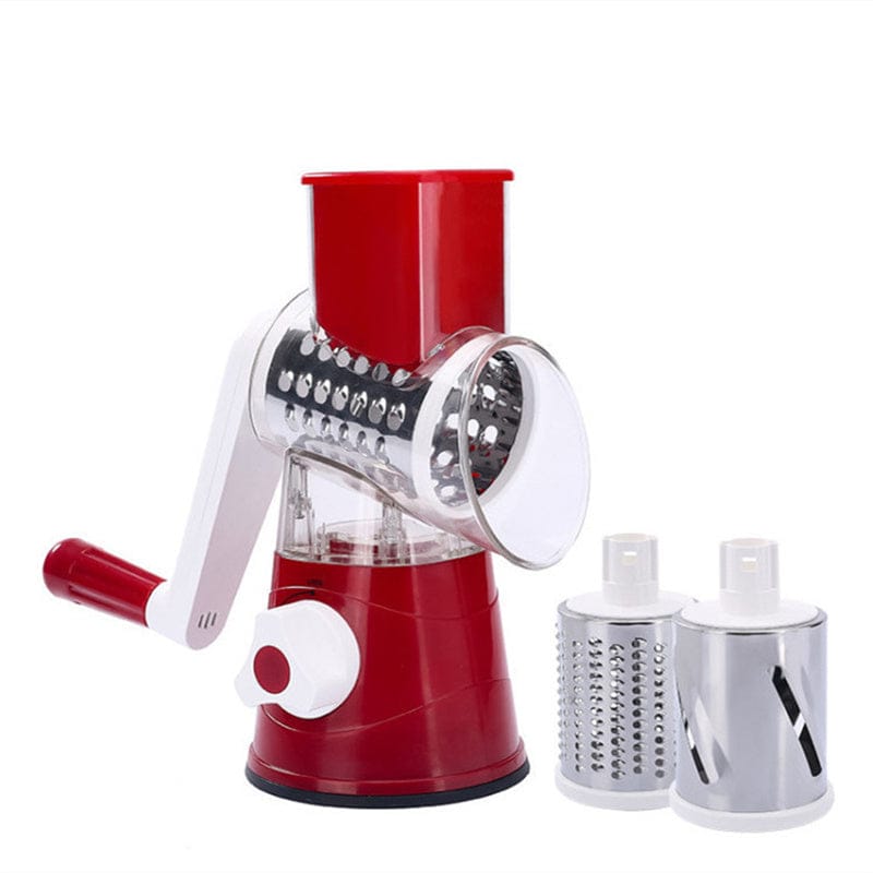 Culinariq Graters Red Manual Rotary Vegetable Slicer & Chopper – Multi-Blade Drum Grater for Fast Kitchen Prep