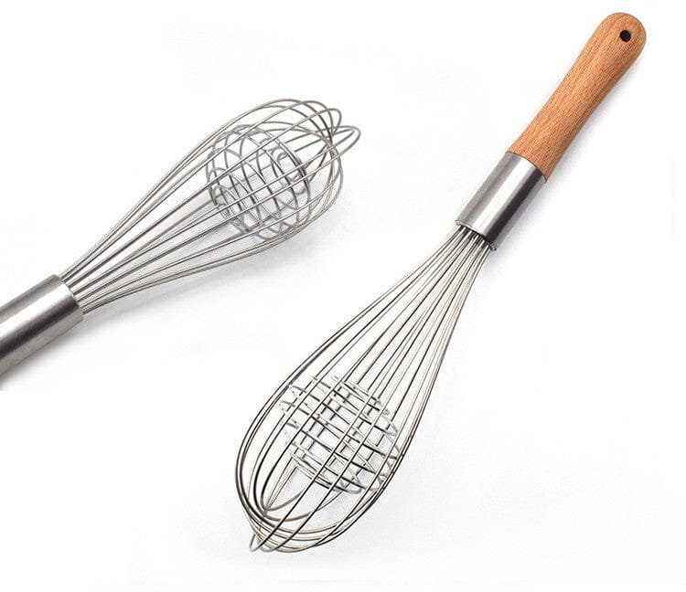 Culinariq hand whisk Silver Wooden Handle Whisk Manual Stainless Steel Baking Hand Mixer