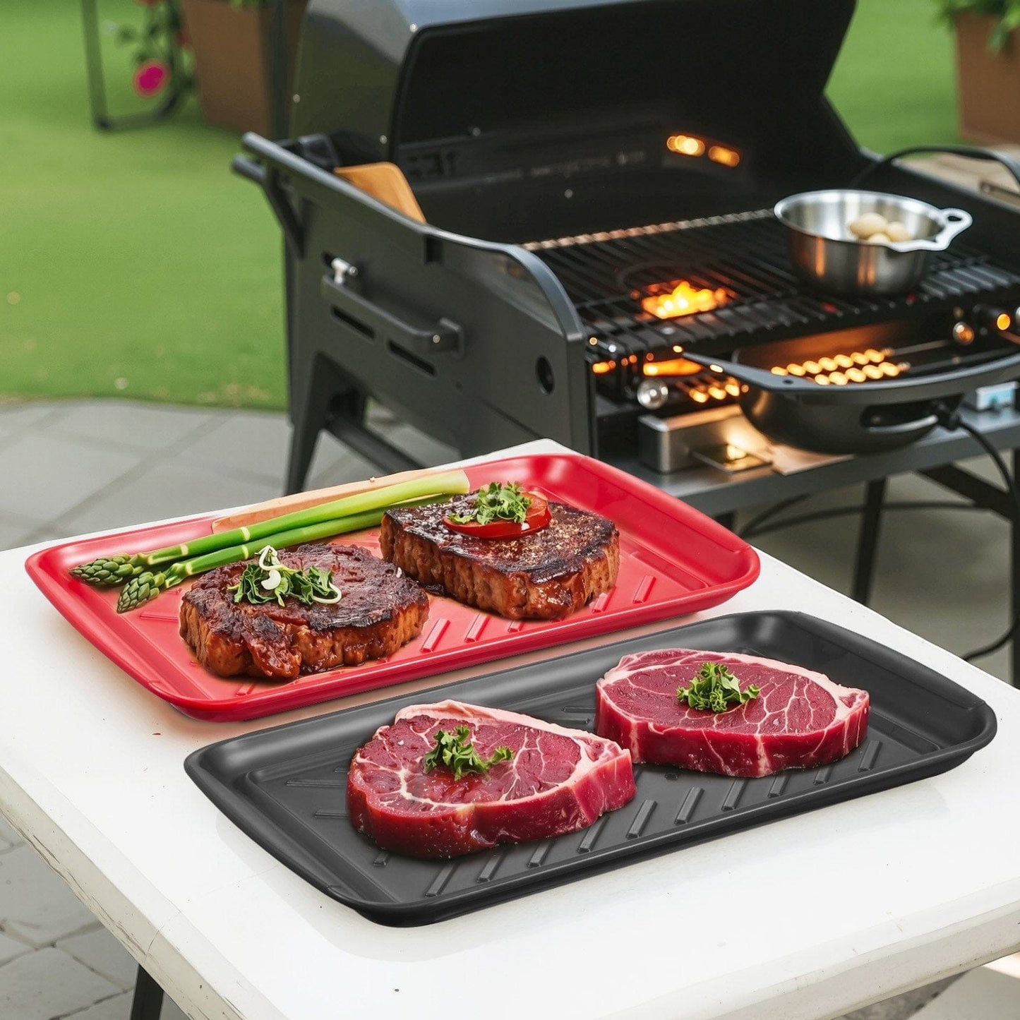 Culinariq Serving trays Black and Red Plastic Serving Trays – Large 17” Anti-Slip Food Trays