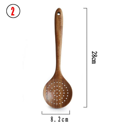 Culinariq Wooden utensils 2Style Teak Wood Utensil Set – Spoon, Ladle, Turner & Rice Strainer