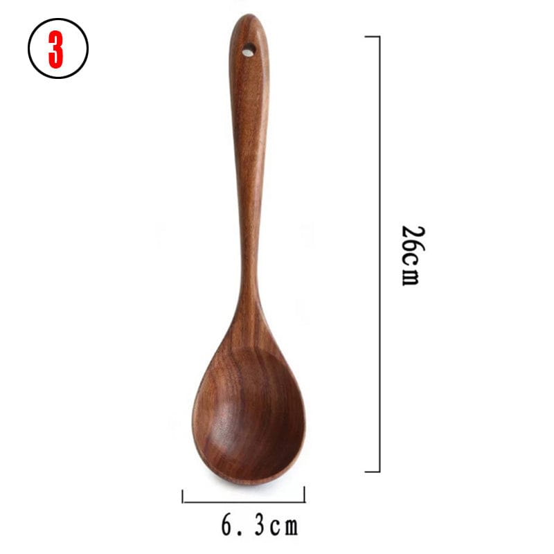 Culinariq Wooden utensils 3Style Teak Wood Utensil Set – Spoon, Ladle, Turner & Rice Strainer