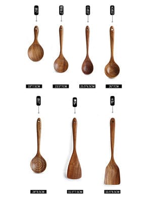 Culinariq Wooden utensils 7 set Teak Wood Utensil Set – Spoon, Ladle, Turner & Rice Strainer