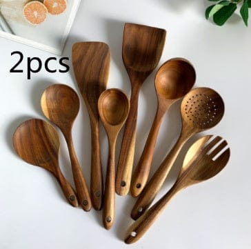 Culinariq Wooden utensils 8pcsset2pcs Teak Wood Utensil Set – Spoon, Ladle, Turner & Rice Strainer