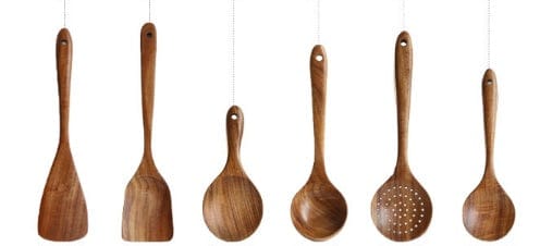 Culinariq Wooden utensils Set Teak Wood Utensil Set – Spoon, Ladle, Turner & Rice Strainer