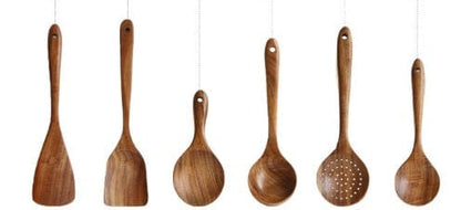 Culinariq Wooden utensils Set Teak Wood Utensil Set – Spoon, Ladle, Turner & Rice Strainer