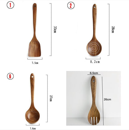 Culinariq Wooden utensils Teak Wood Utensil Set – Spoon, Ladle, Turner & Rice Strainer