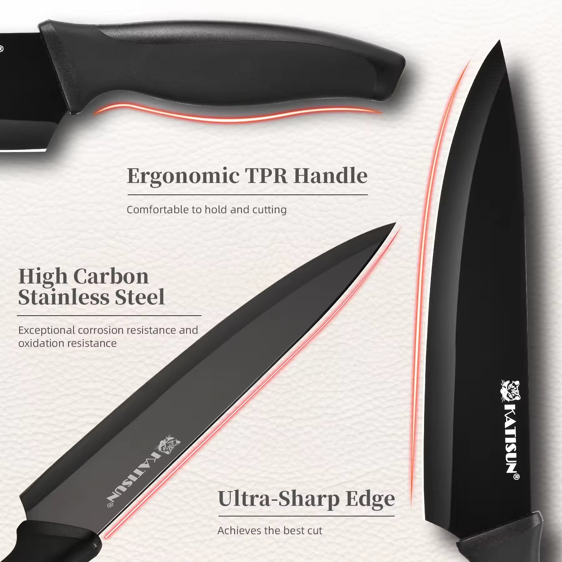 Culinariq 15-piece Kitchen knife set, with built-in sharpener; ergonomic handle, high carbon stainless steel blade, ultra sharp edge